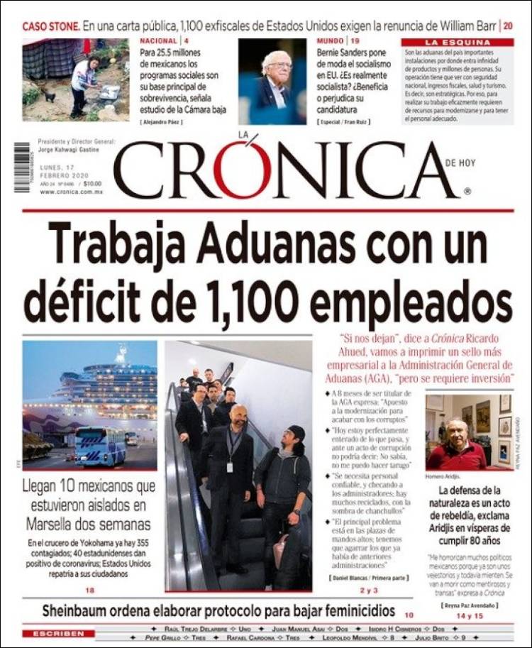 Portada de La Crónica de Hoy (México)