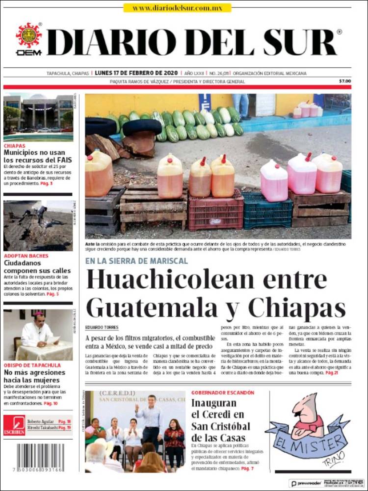 Portada de El Diario del Sur (México)