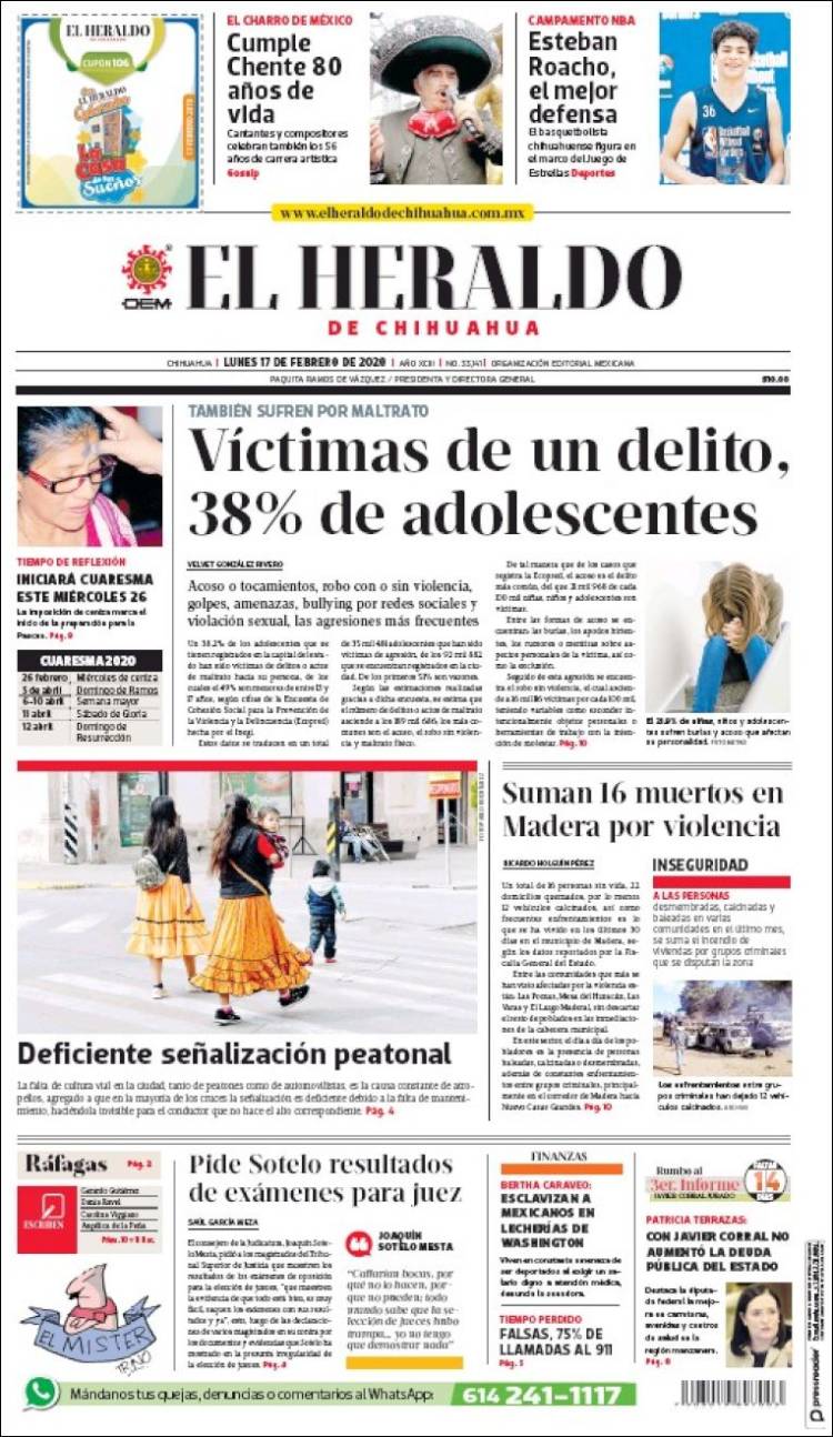 Portada de El Heraldo de Chihuahua (México)
