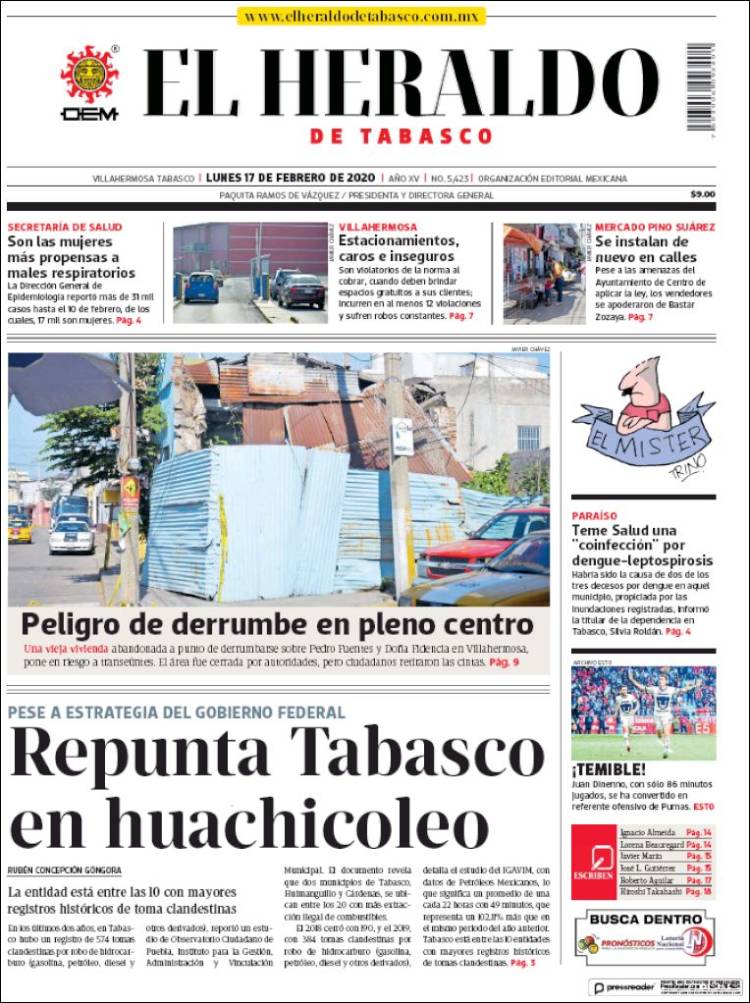 Portada de El Heraldo de Tabasco (México)