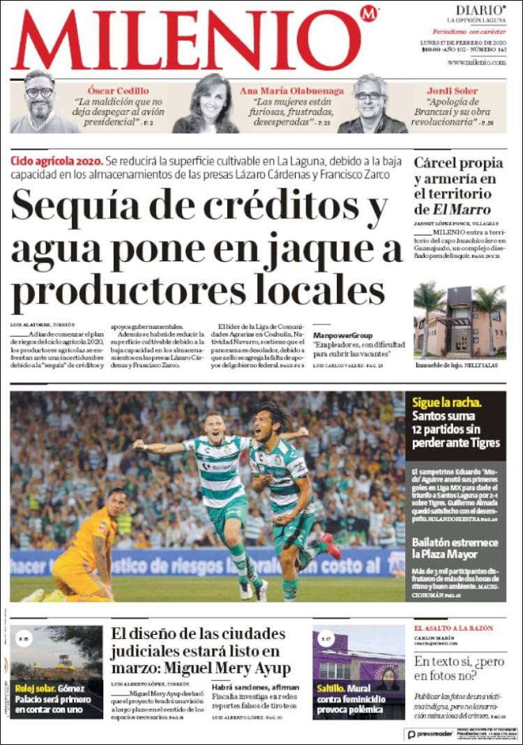 Portada de Milenio - Laguna (México)