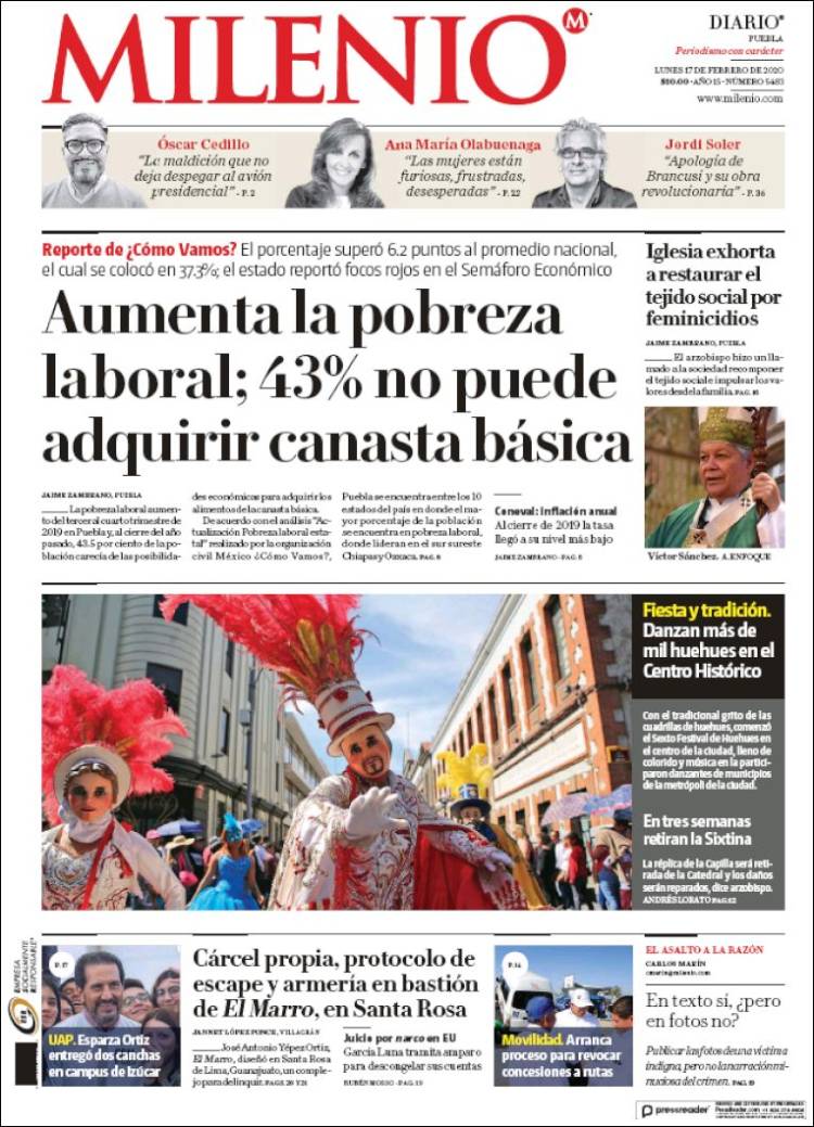 Portada de Milenio de Puebla (México)