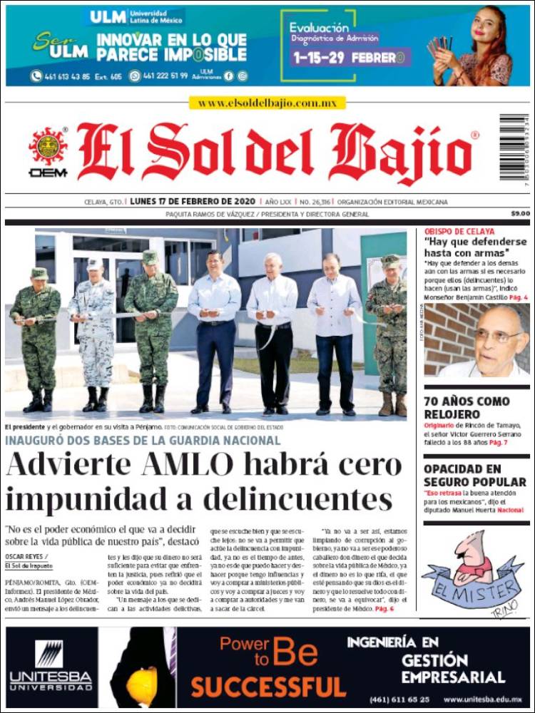 Portada de El Sol del Bajio (México)