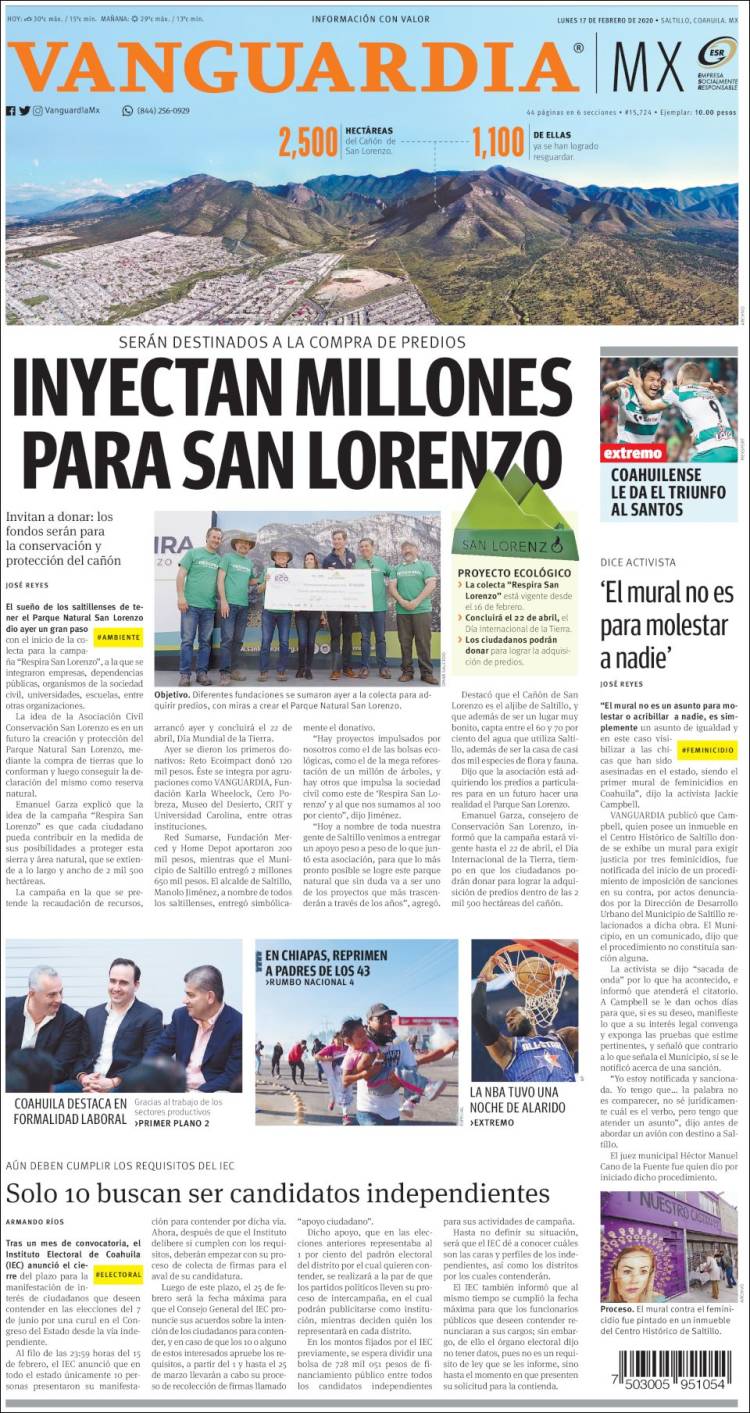 Portada de Vanguardia (Mexico)