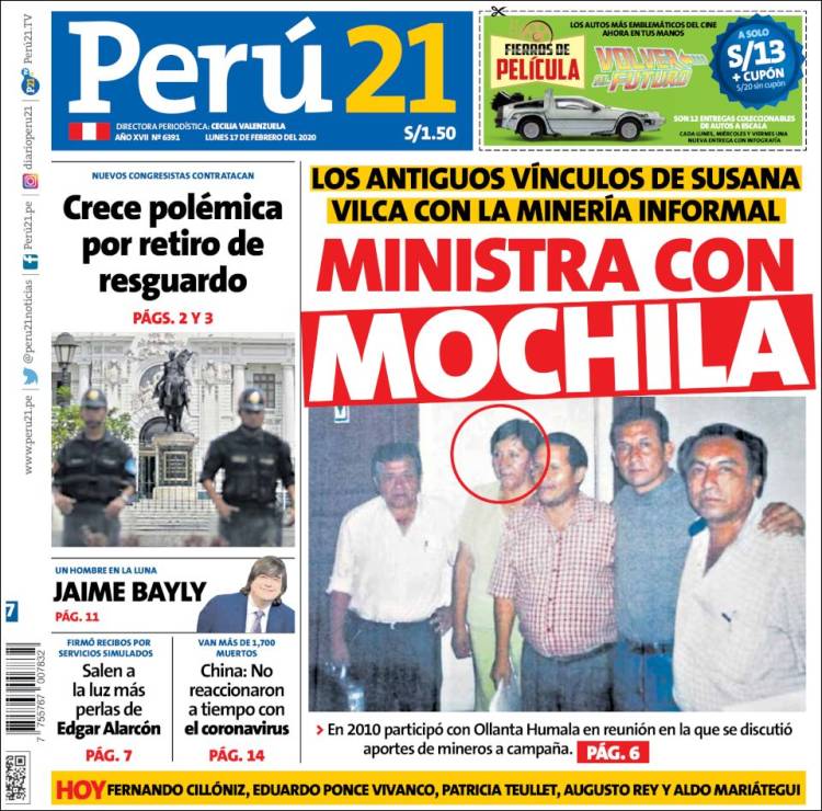 Portada de Perú 21 (Perú)