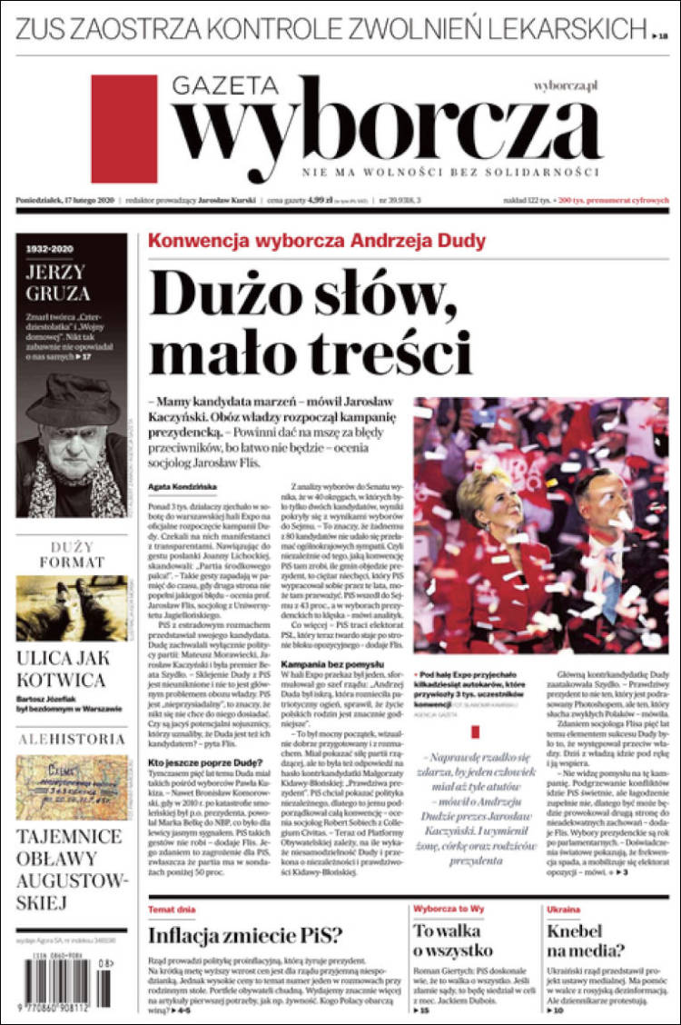 Portada de Gazeta Wyborcza (Polonia)