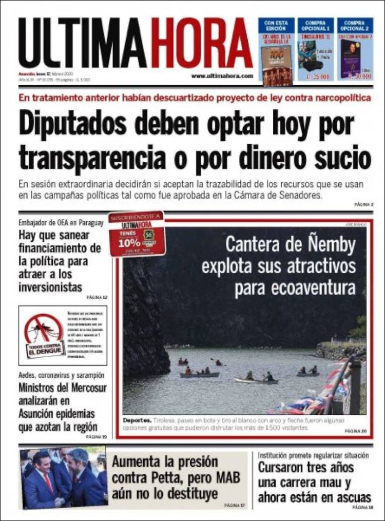 Portada de Última Hora (Paraguay)
