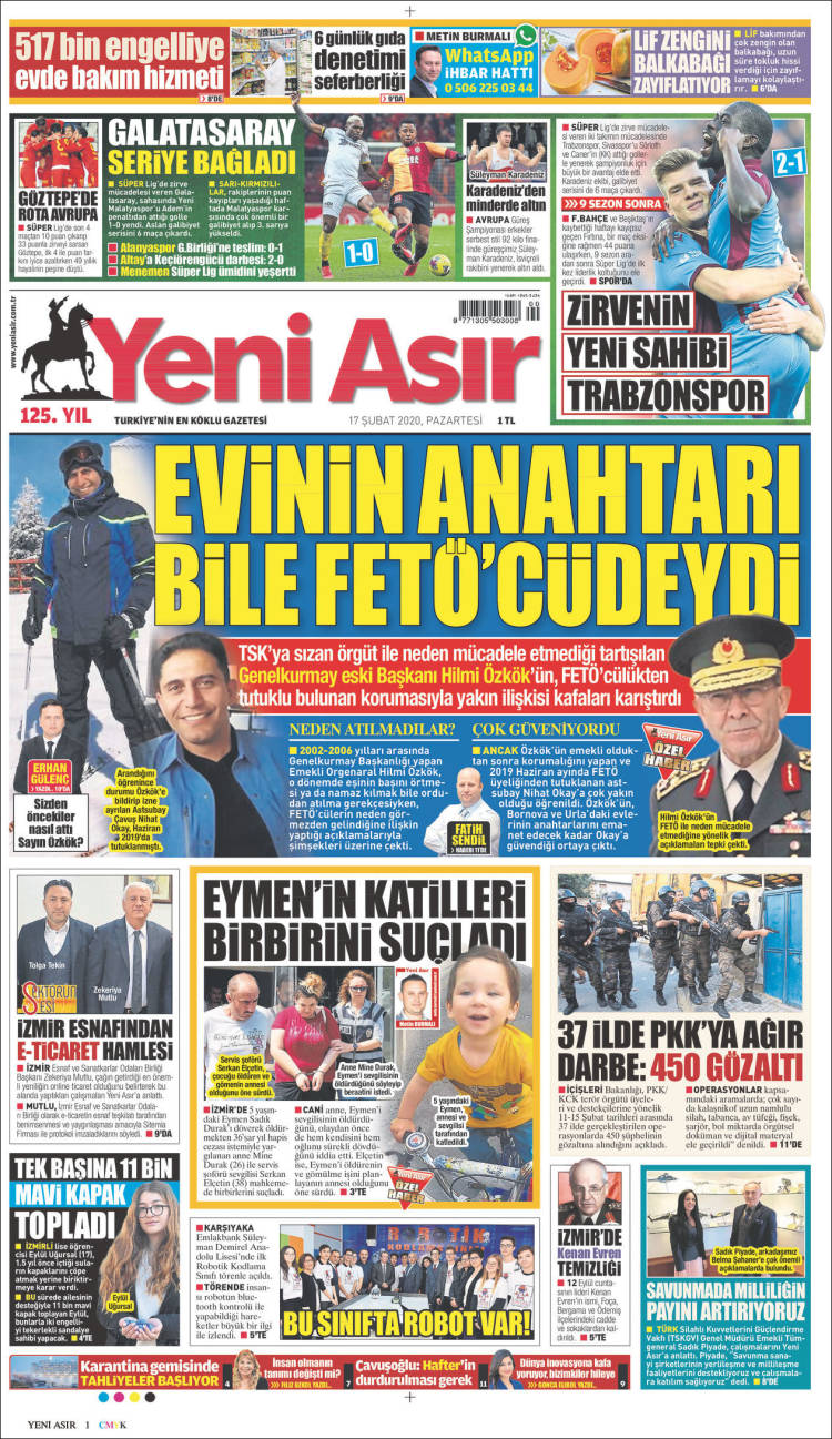 Portada de Yeni Asır (Turqu&iacute;a)