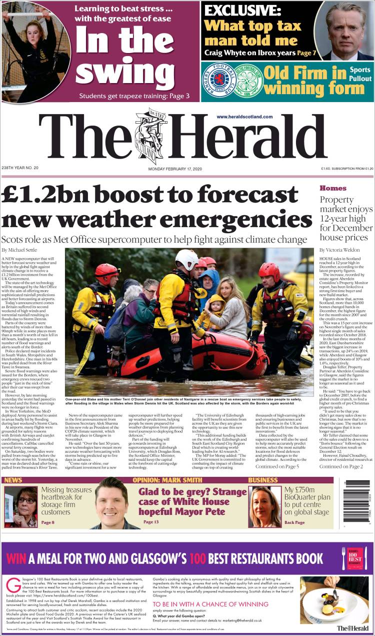 Portada de The Herald (Reino Unido)