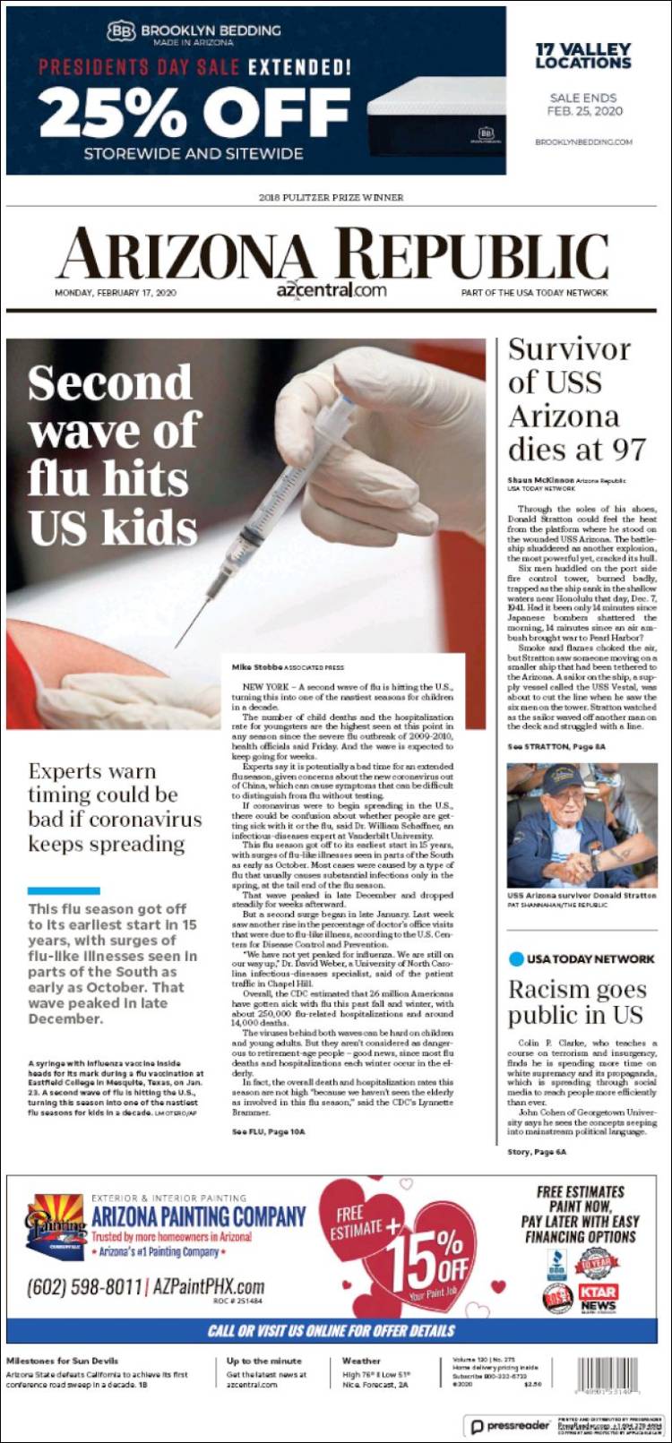 Portada de Arizona Republic News (USA)