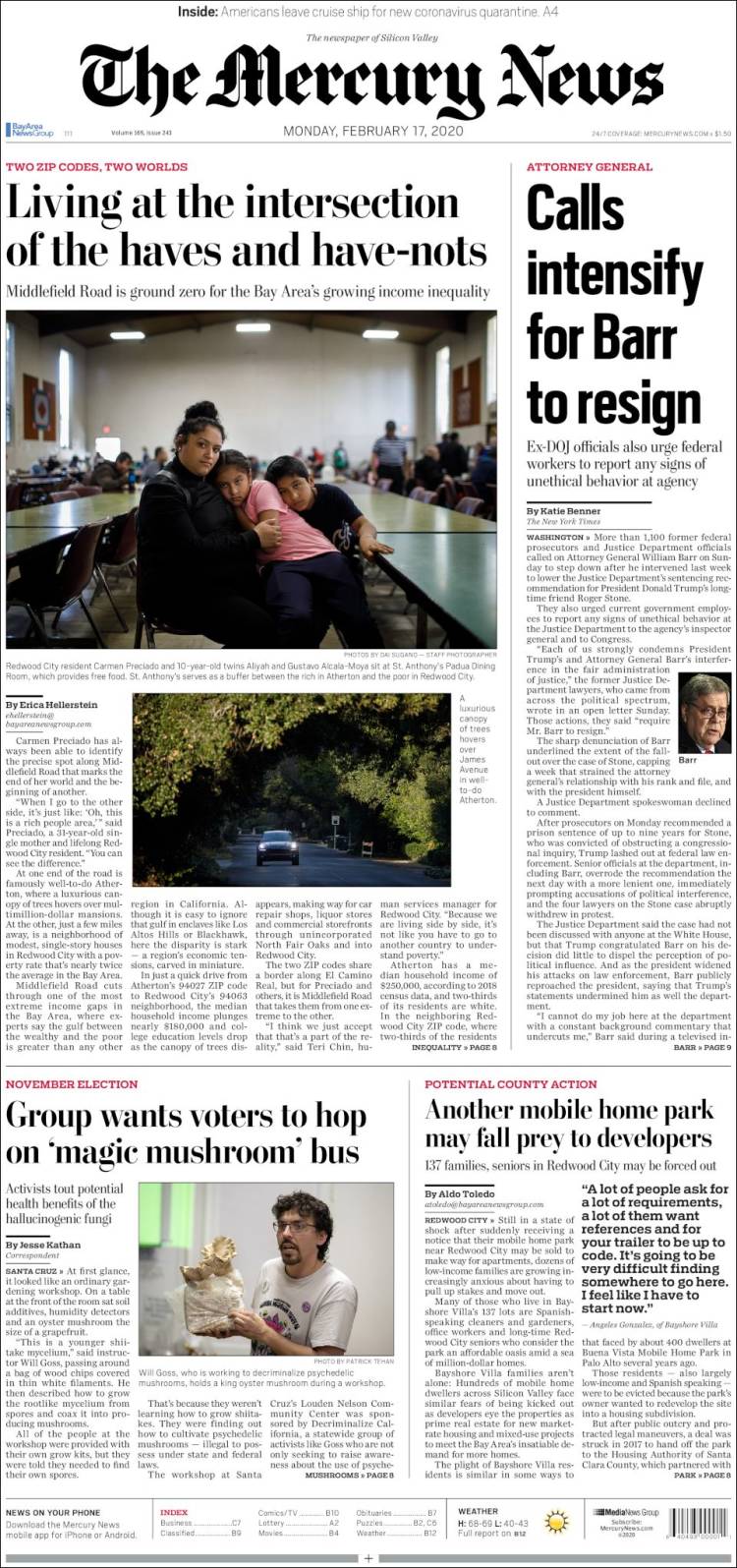 Portada de San Jose Mercury News (USA)