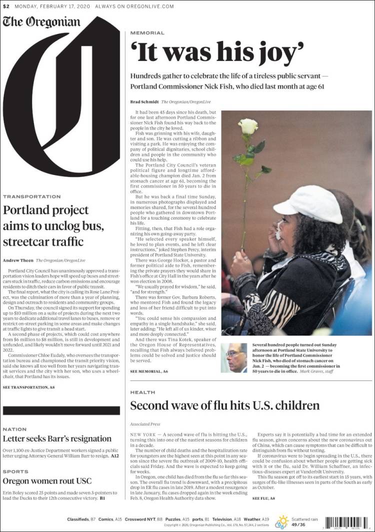 Portada de The Oregonian (USA)