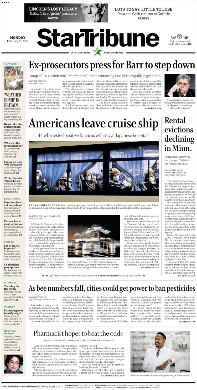 Portada de Star Tribune (USA)