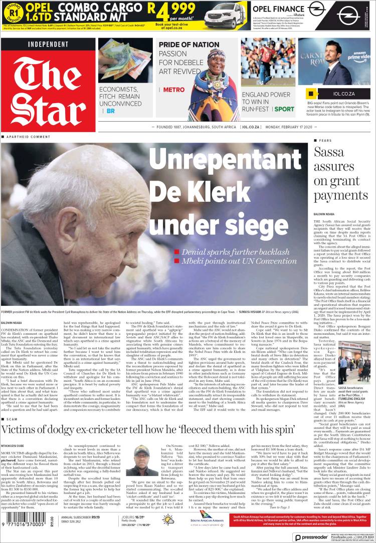 Portada de The Star (Sud&aacute;frica)