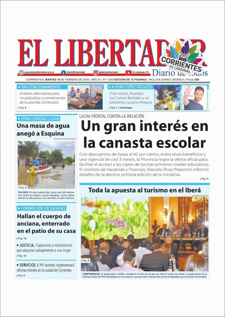 Portada de Diario El Libertador (Argentina)