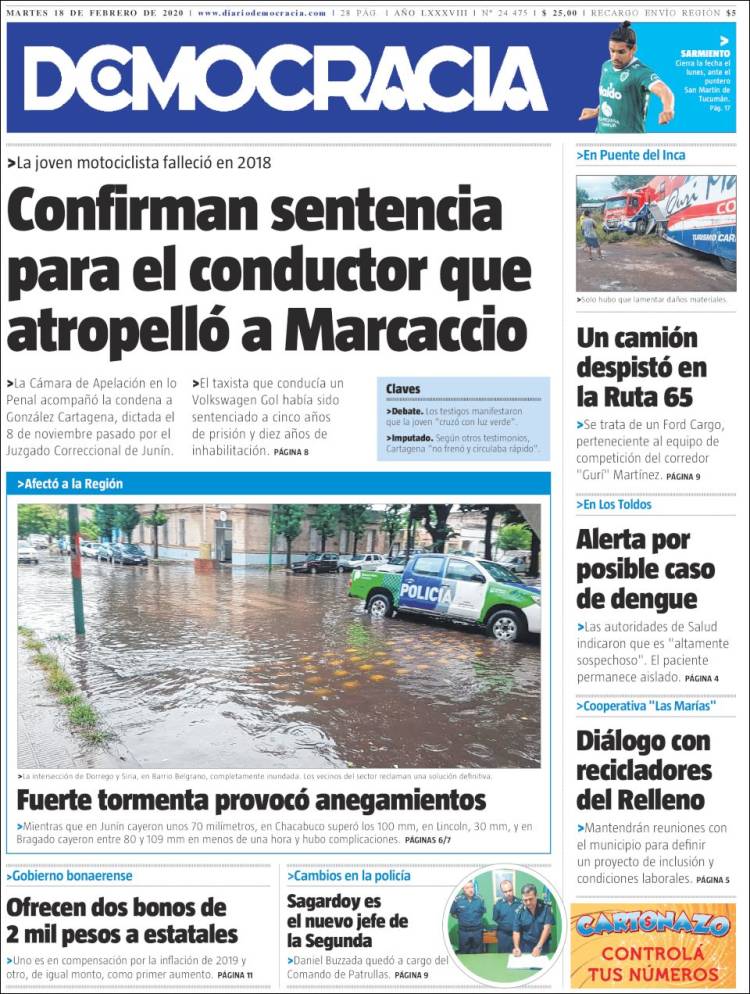 Portada de Diario Democracia (Argentina)