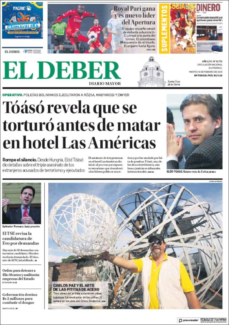 Portada de El Deber (Bolivia)