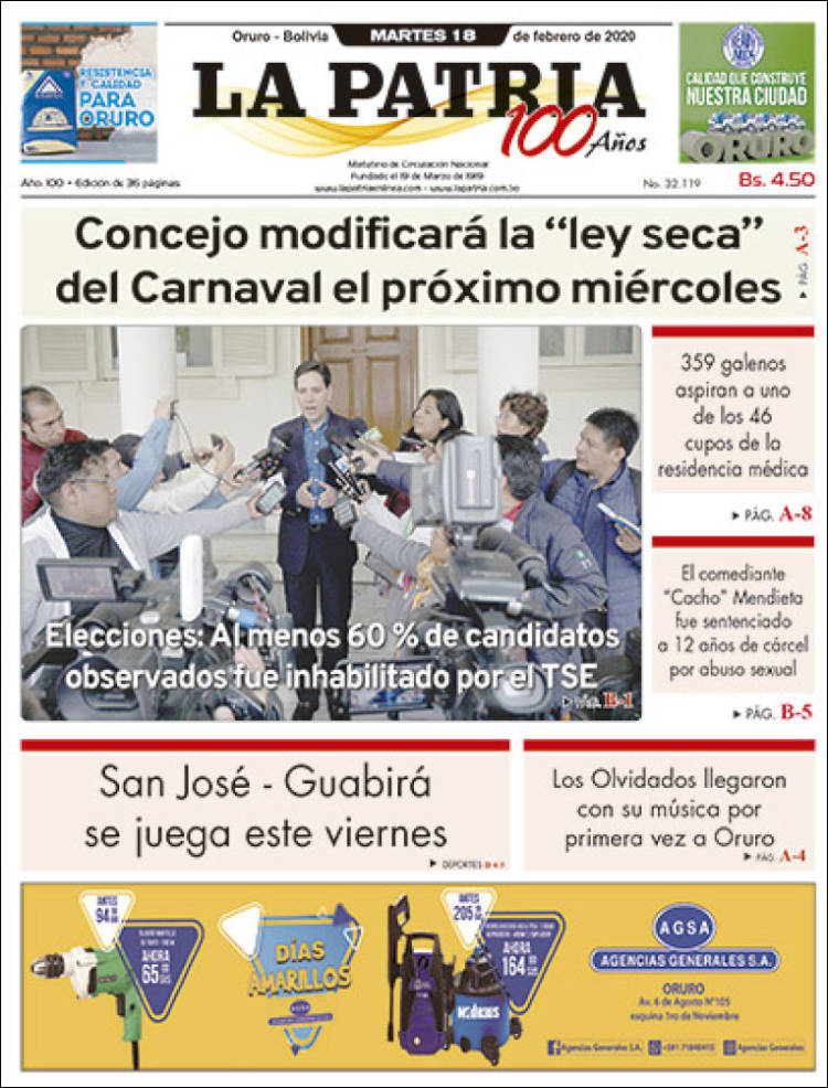 Portada de La Patria (Bolivia)