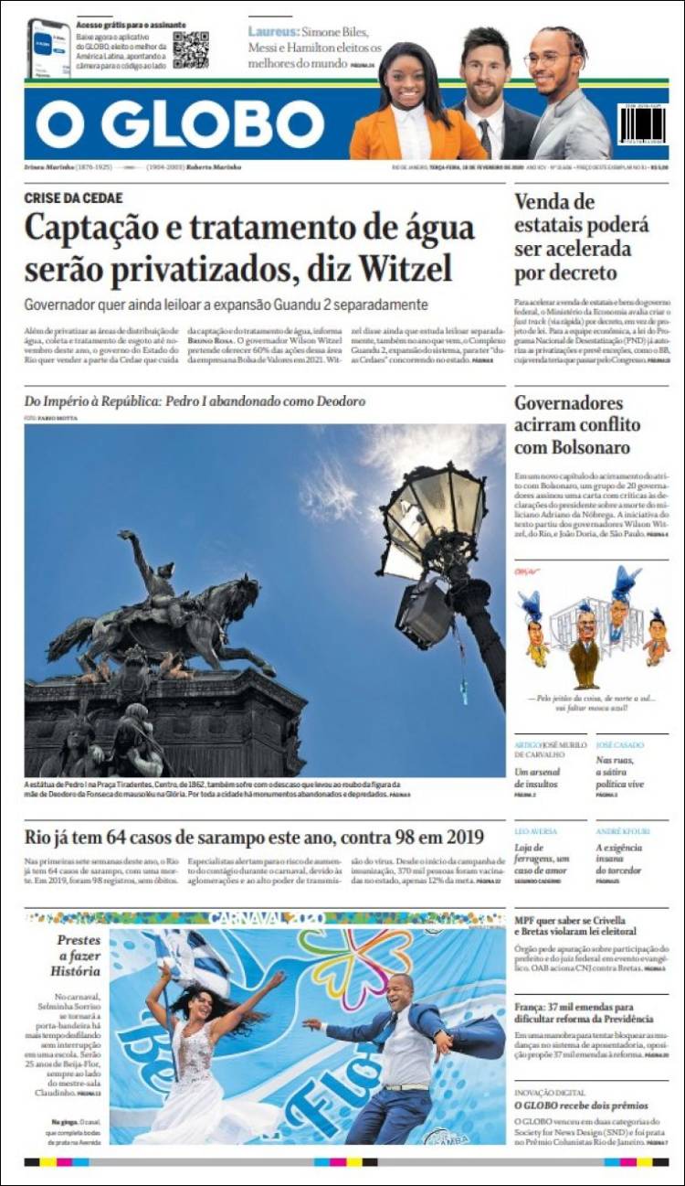 Portada de O Globo (Brasil)