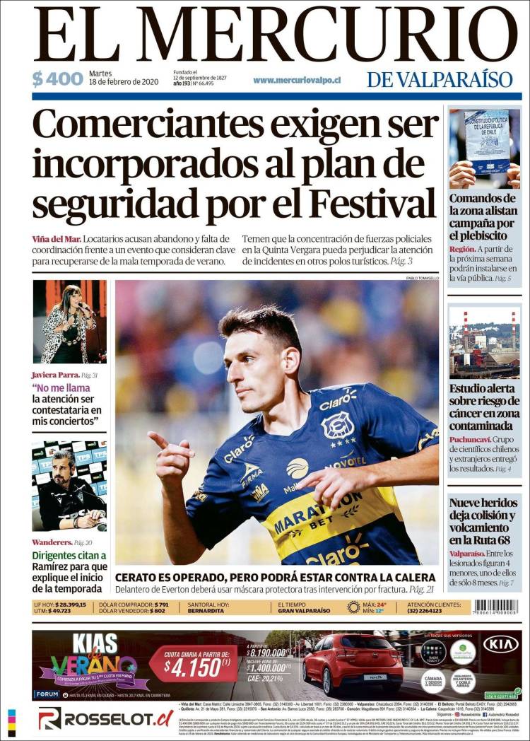 Portada de Mercurio de Valparaiso (Chile)