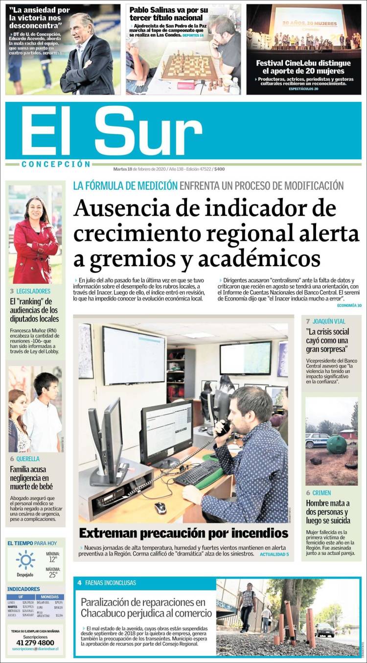 Portada de El Sur (Chile)