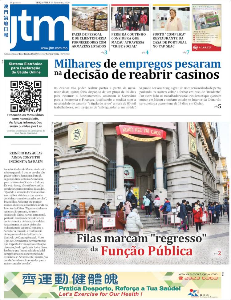 Portada de Jornal Tribuna de Macau (China)