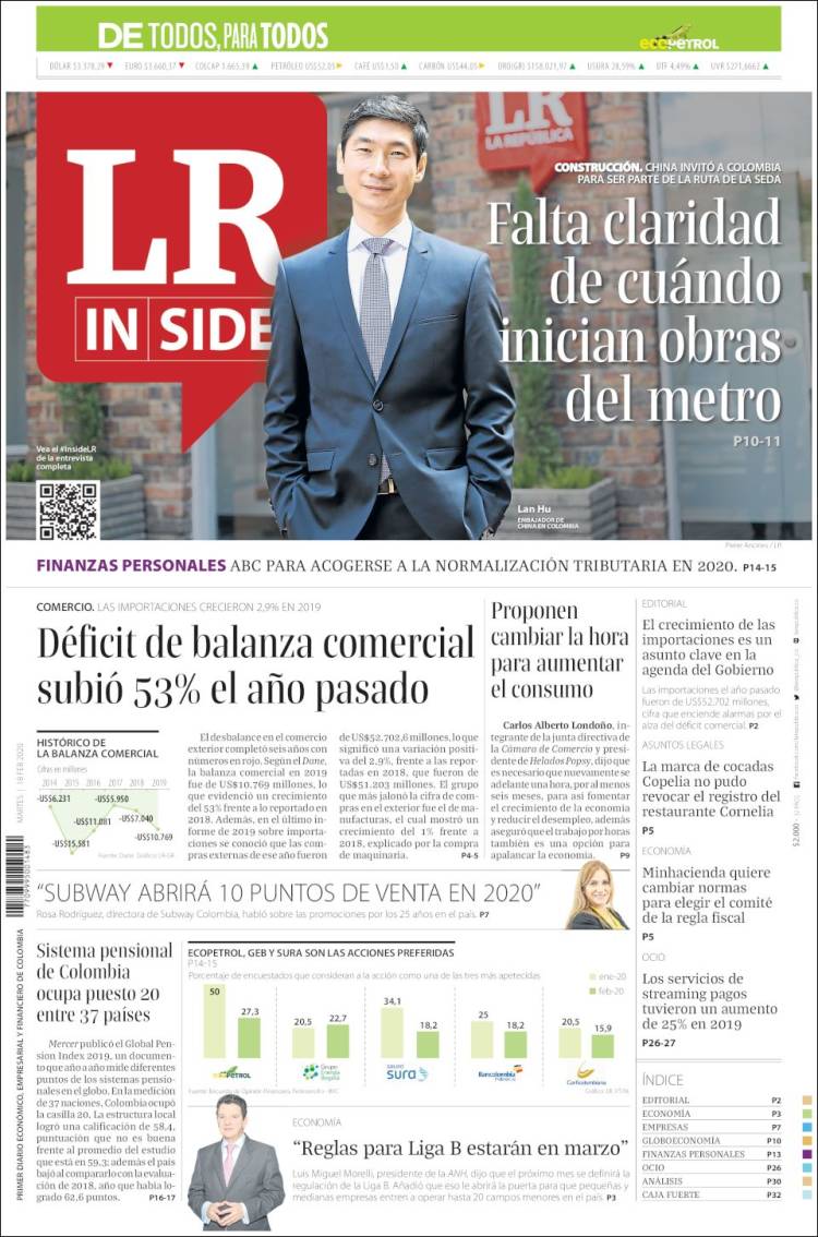 Portada de La Republica (Colombia)