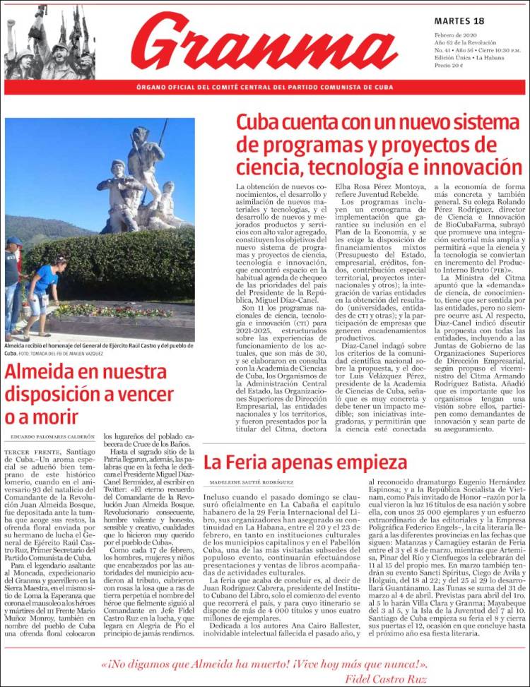 Portada de Granma (Cuba)