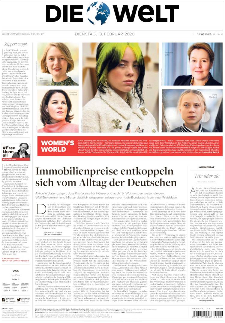 Portada de Die Welt (Alemania)