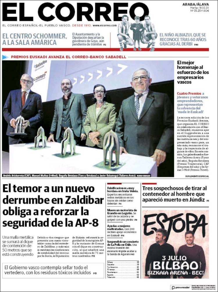 Portada de El Correo - Álava (España)