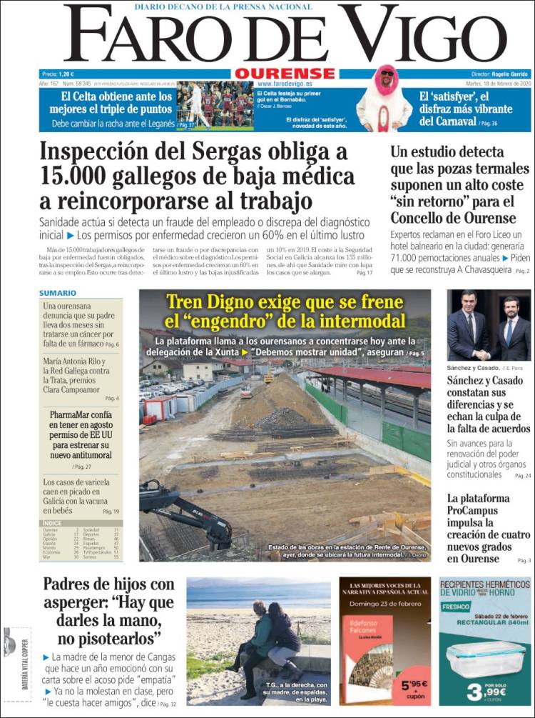 Portada de El Faro de Vigo - Ourense (España)