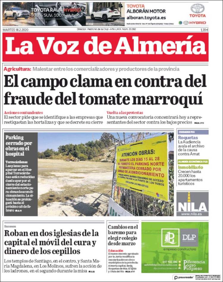 Portada de La Voz de Almería (España)