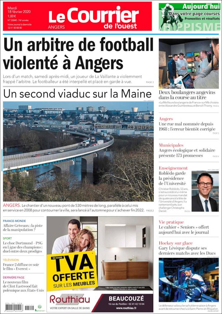 Portada de Le Courrier de l'Ouest (Francia)