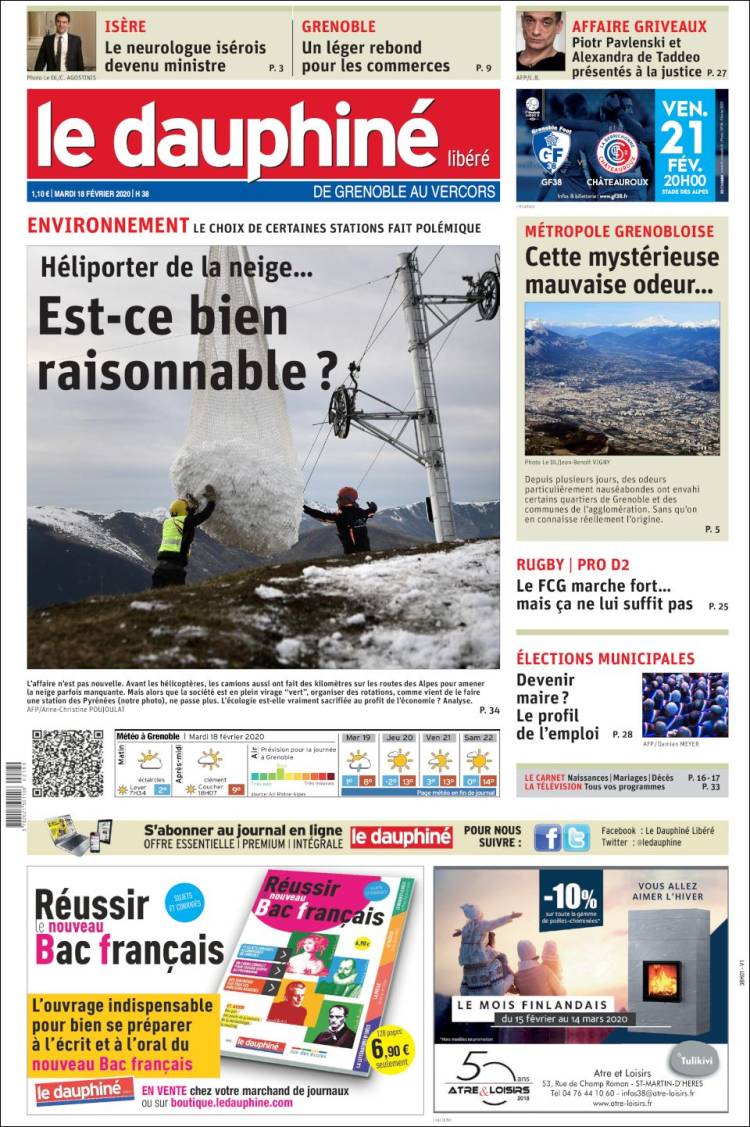 Portada de Le Dauphiné Libéré (Francia)