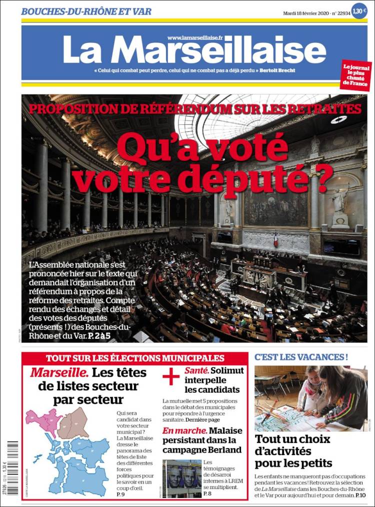 Portada de La Marseillaise (Francia)