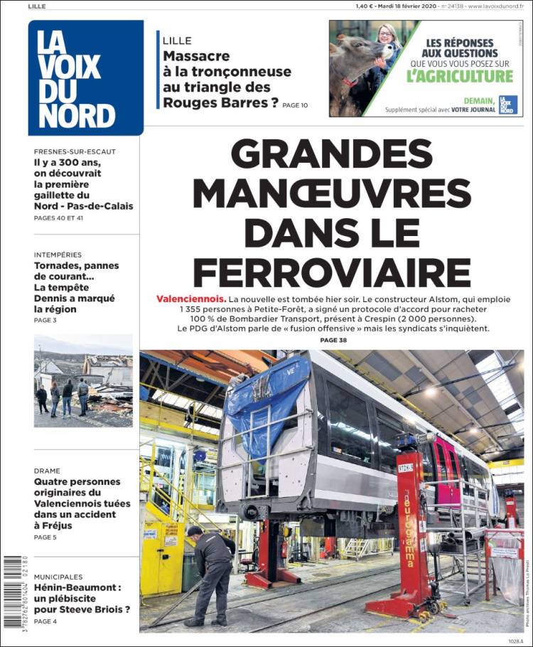 Portada de La Voix du Nord (Francia)