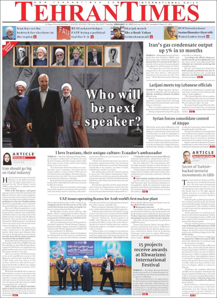 Portada de TehranTimes (Ir&aacute;n)