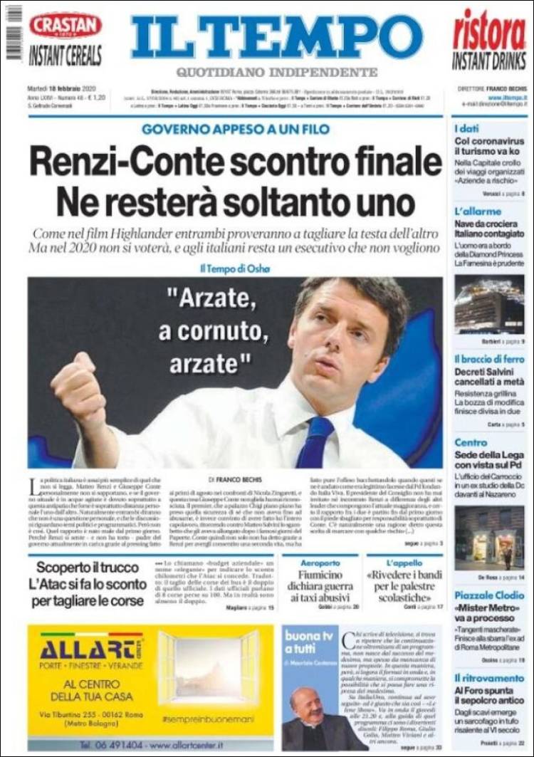 Portada de Il Tempo (Italia)