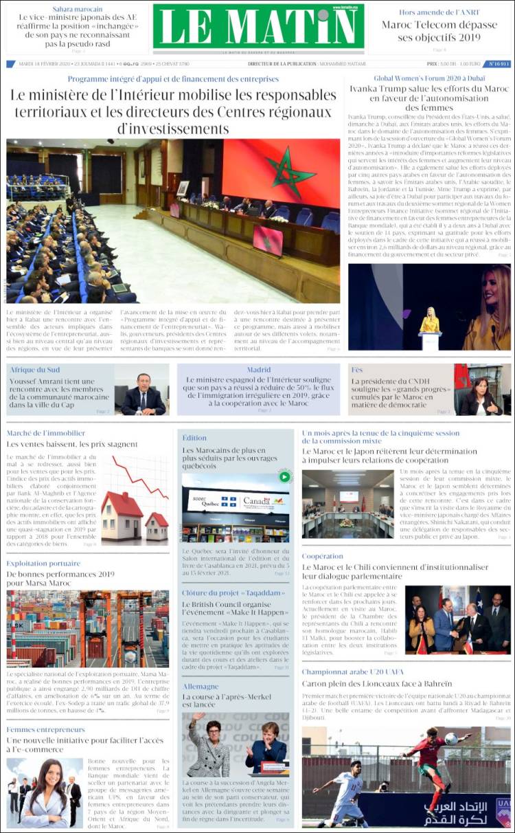 Portada de Le Matin (Marruecos)