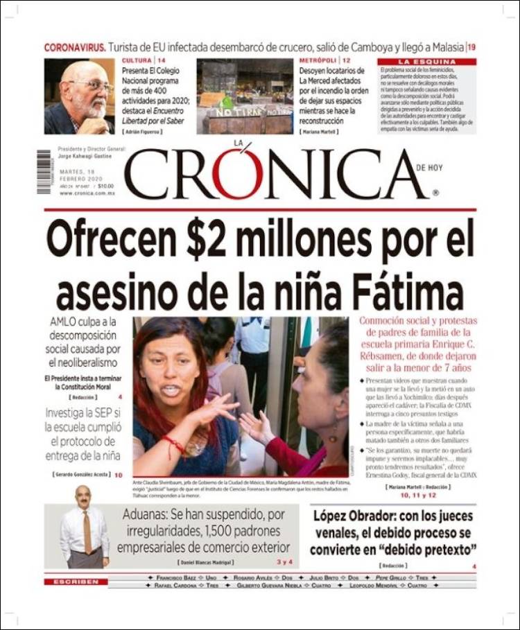 Portada de La Crónica de Hoy (México)