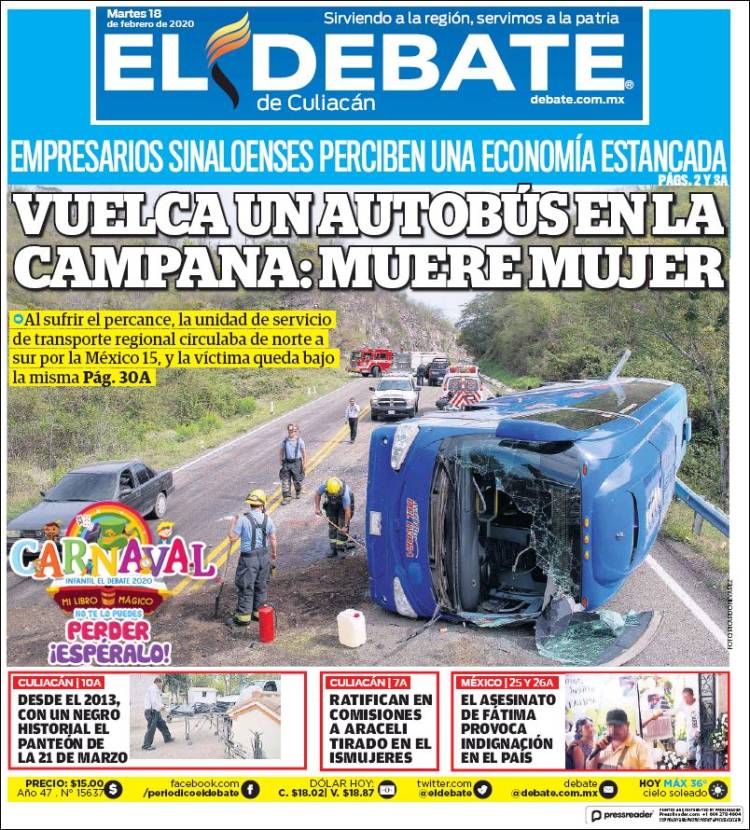 Portada de El Debate de Culiacán (México)