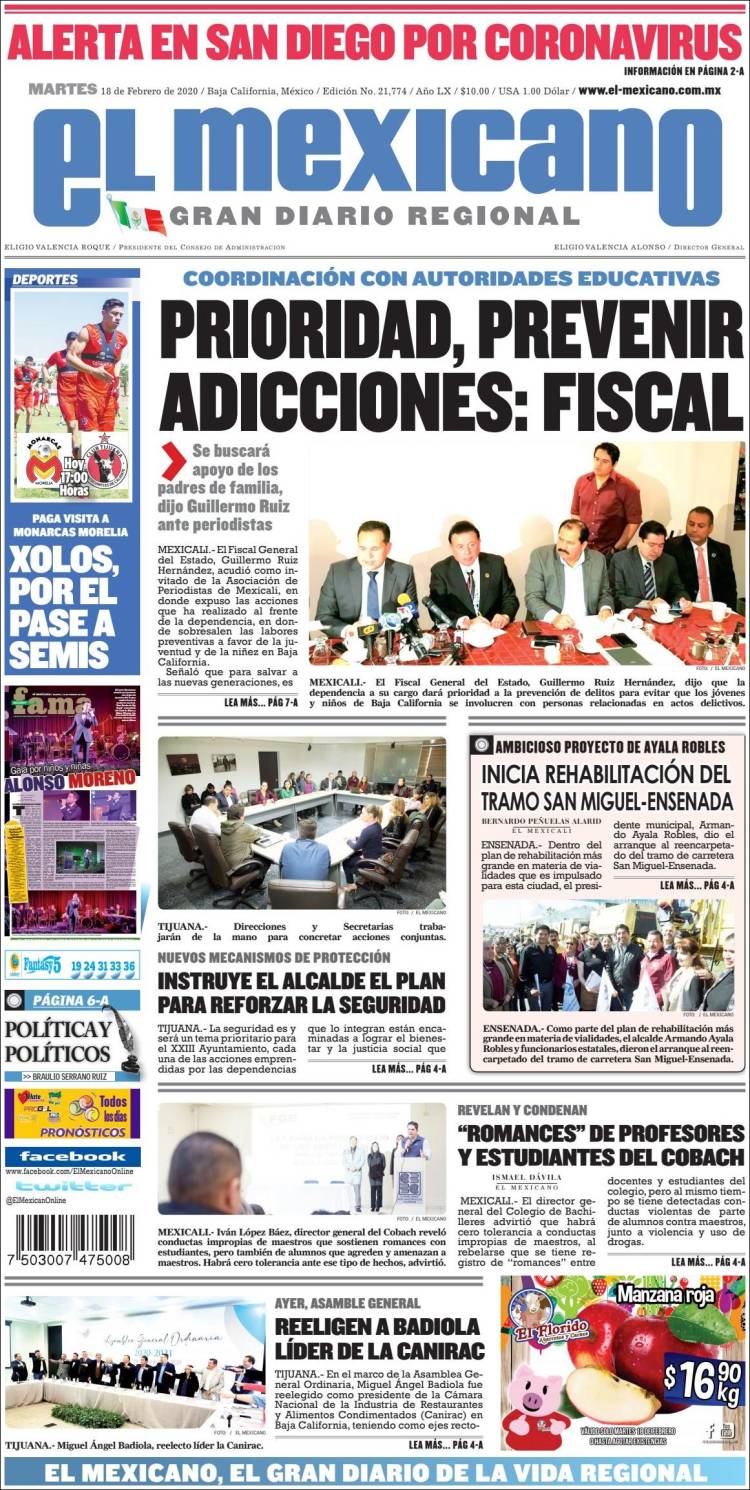 Portada de El Mexicano - El Gran Diario Regional (México)