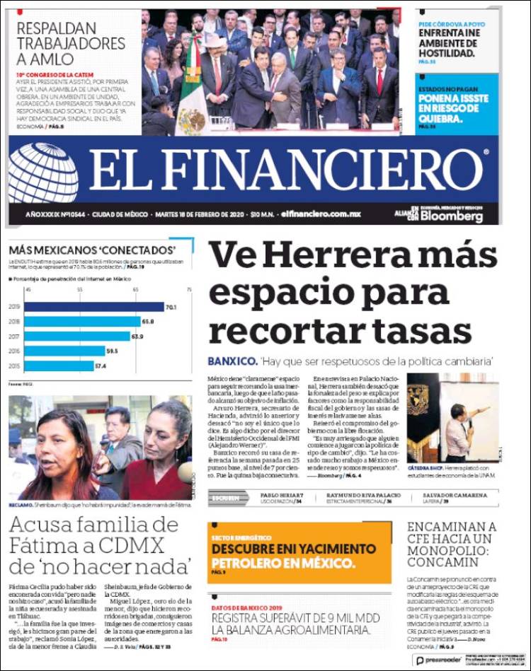 Portada de El Financiero (México)