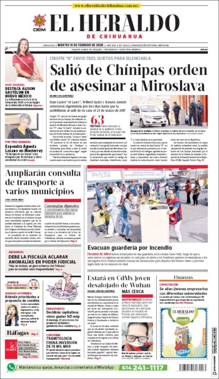 Portada de El Heraldo de Chihuahua (Mexico)