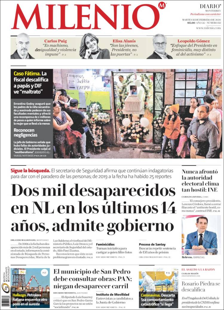 Portada de Milenio de Monterrey (México)