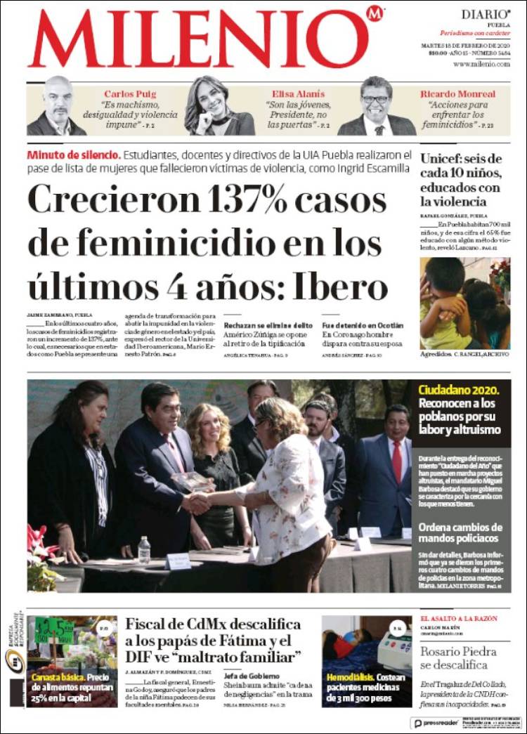 Portada de Milenio de Puebla (México)