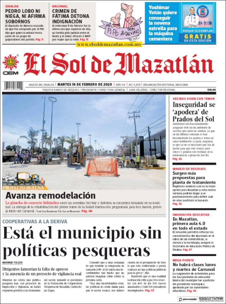 Portada de El Sol de Mazatlán (México)