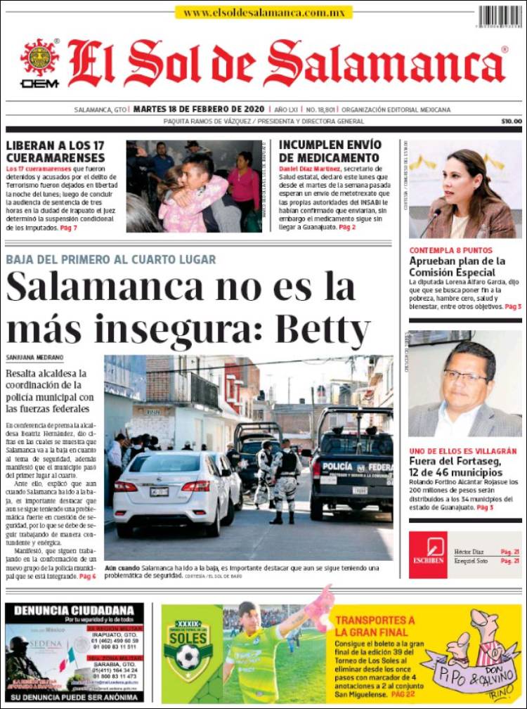 Portada de El Sol de Salamanca (Mexico)