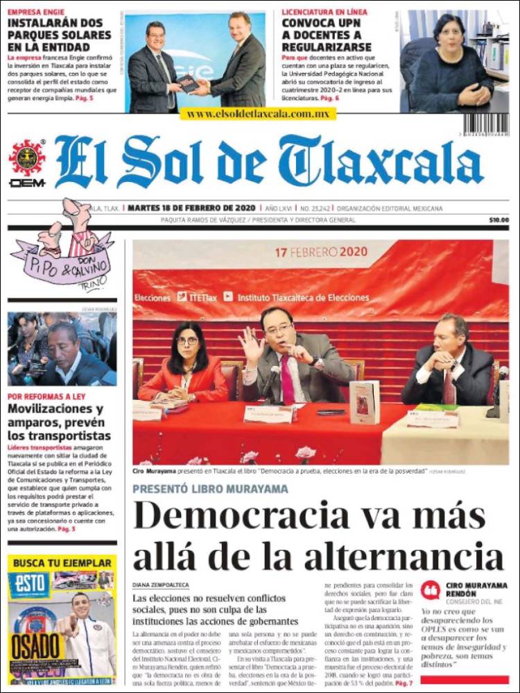 Portada de El Sol de Tlaxcala (Mexico)