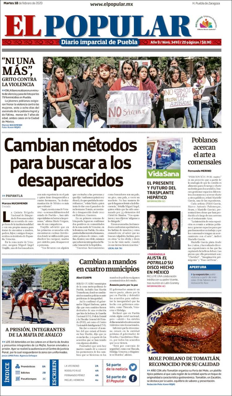 Portada de Periódico El Popular (México)